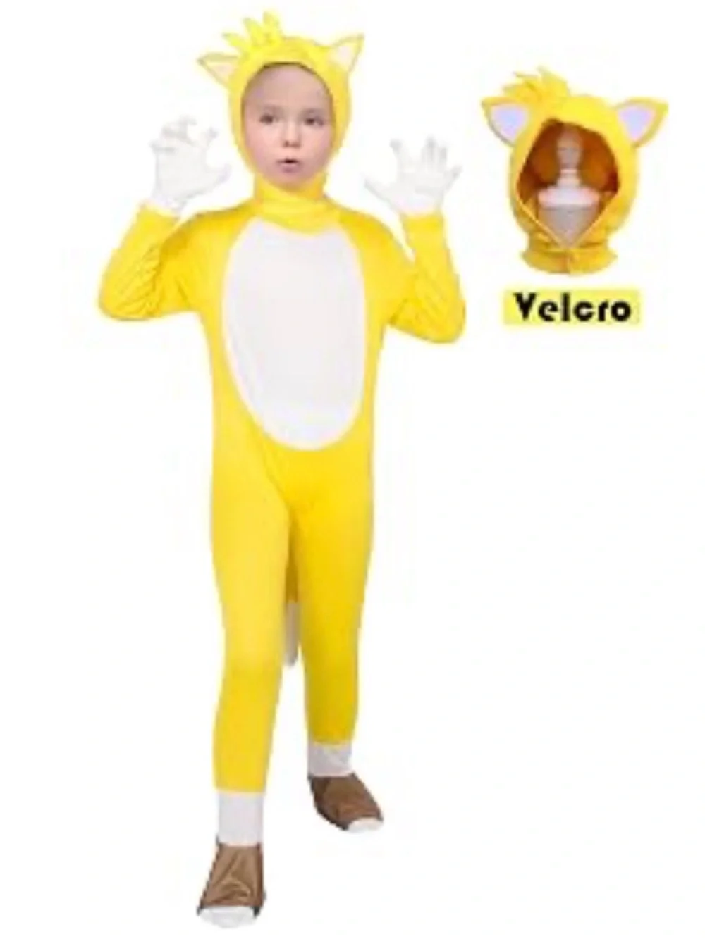 NWT Unisex Child Yellow Deluxe Tails Sonic Halloween One Piece Costume - Size L